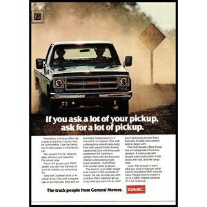 1976 GMC Sierra Pickup Truck Vintage Print Ad Dusty Dirt Road Man Cave Wall Art